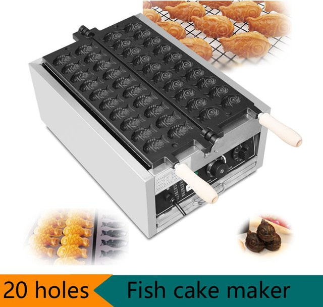 FUWODA Taiyaki Waffeleisen aus Edelstahl für 20 Fischförmchen, Silber, Kommerzielle Backmaschine für Fischkuchen - Bild 1