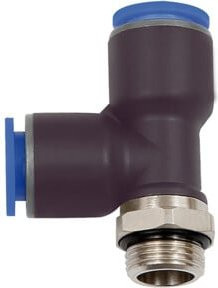 Riegler T-Steckverschraubung Blaue Serie in L-Form, drehbar, G 1/2 Zoll, Durchmesser 16 mm, Blau, Messing vernickelt - Bild 1
