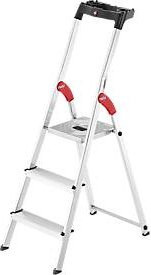 Hailo L60 StandardLine Alu-Stehleiter mit 3 Stufen, Silber, inklusive Multifunktionsschale und Gummifüßen, Belastbarkeit bis 150 kg - Bild 1