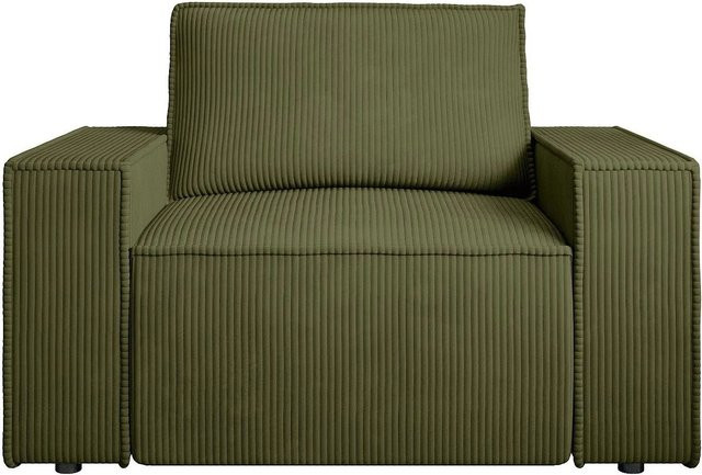 Vente-unique Sessel Amelia mit gerader Rückenlehne und Armlehnen in Khaki Cord, Breite: 120 cm - Bild 1