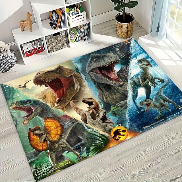 Rutschfester Jurassic Park Velociraptor Teppich von Warm Home Life, Mehrfarbig, B: 120 cm, T: 160 cm - Bild 1