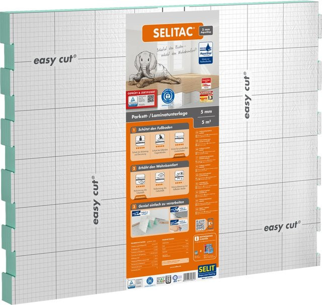 Selitac Trittschalldämmung mit AquaStop für Parkett und Laminat, Farbe: Weiß, Dicke: 5 mm, Fläche: 5 m² - Bild 1
