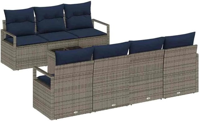 vidaXL 8-teiliges Lounge-Sofa Set aus Poly Rattan in Grau mit Kissen und Tisch - Bild 1