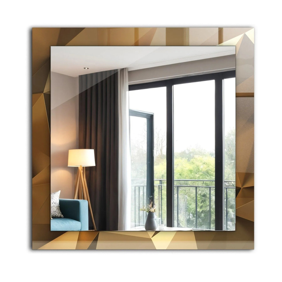 Tulup Dekorativer Wandspiegel mit geometrischen Formen in Gold und Braun, Rechteckig, Breite: 60 cm, Höhe: 60 cm - Bild 2