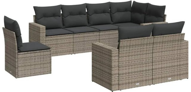 vidaXL 8-teilige Garten-Sofagarnitur in L-Form aus Poly-Rattan und Metall, Grau mit Kissen und UV-beständigen Bezügen - Bild 1