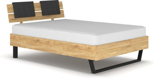 Massivholzbett Davos aus Eiche mit Metallkufe von AMD Möbel in Braun und Schwarz - Bild 1