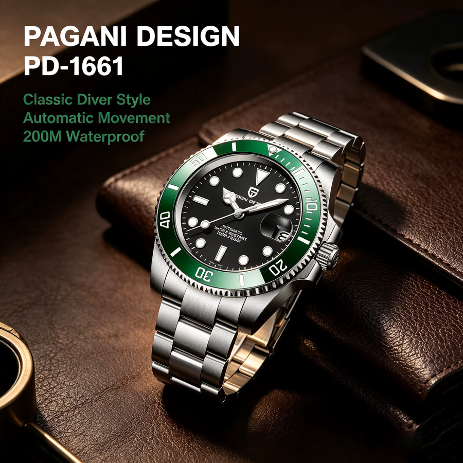 PAGANI DESIGN Automatik-Taucheruhr, Edelstahl, 40 mm, Herren, Schwarz - Bild 2
