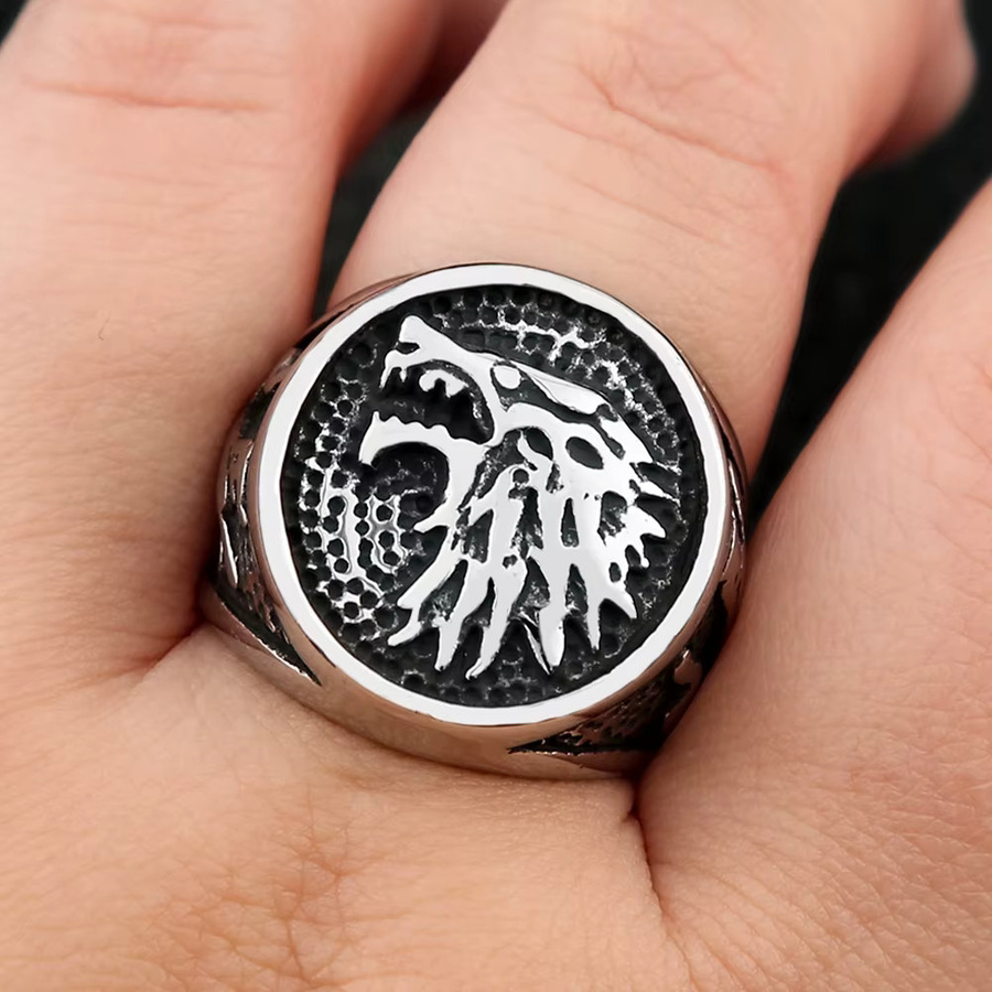 NORTHMAN Ring Edelstahl, Wolf, Herren, Silber, Vintage - Bild 3