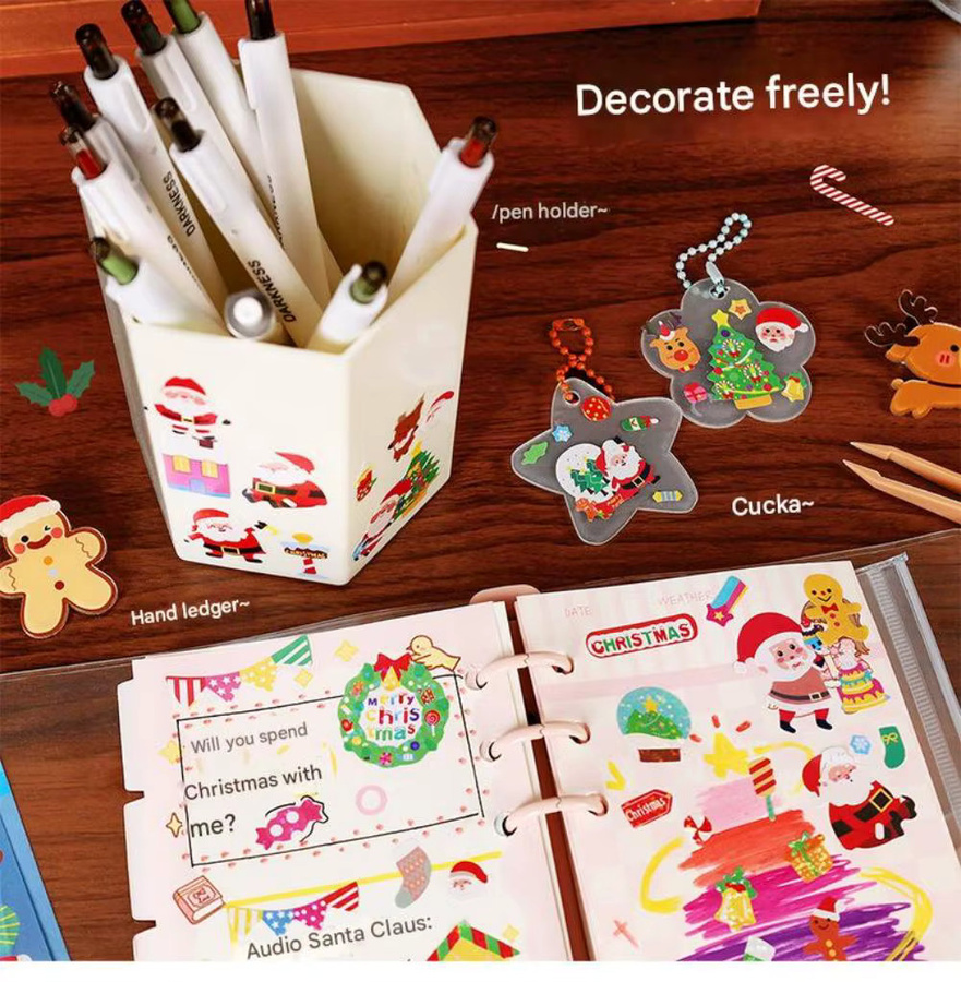 Weihnachten Goo Kartenaufkleber für Kinder, dekorative und wasserfeste DIY selbstklebende Aufkleber in Multicolor und Weiß - Bild 5