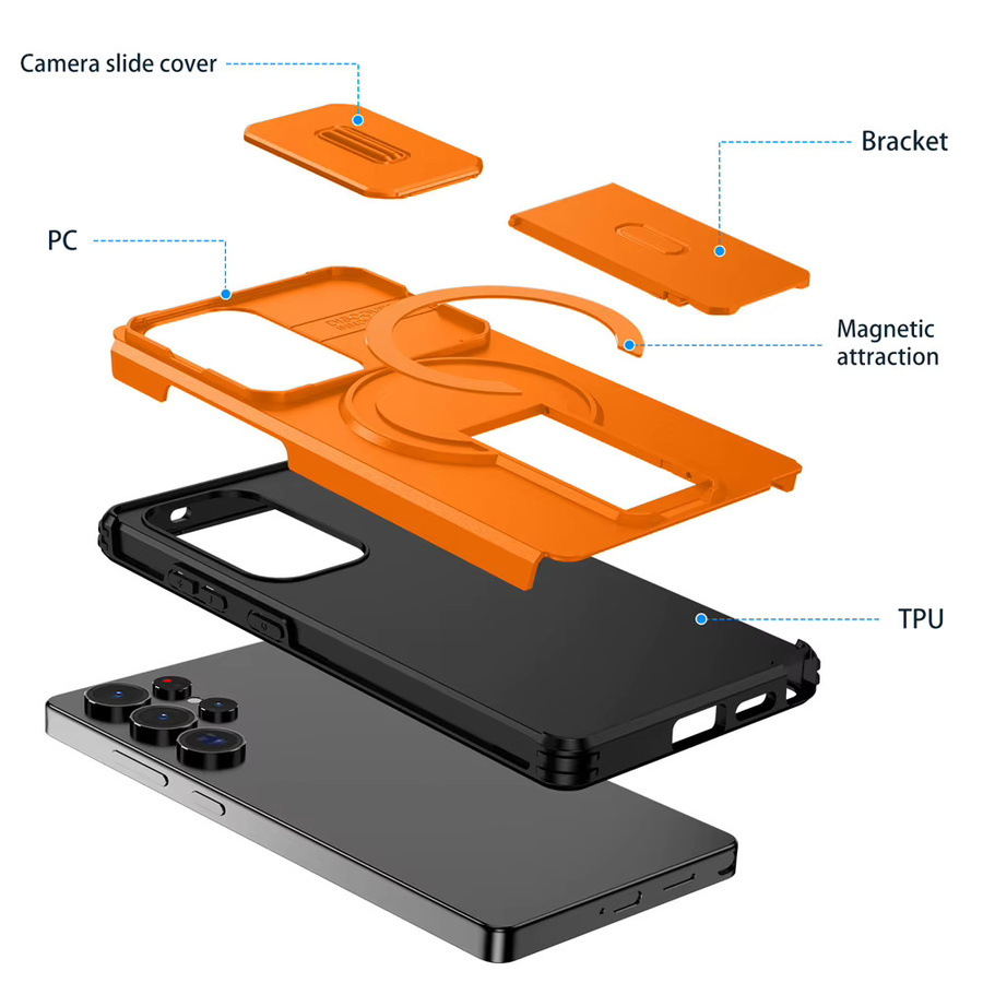 Xeber Armor Funda Magnetische Handyhülle mit Schiebeobjektivschutz für Samsung S26 Ultra S25 S24 S23 Plus A17 A56 in Orange und Purple - Bild 5