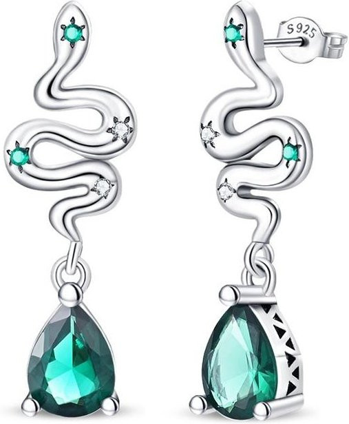 Schlangenohrstecker 925 Silber, Grüner Zirkonia, Damen - Bild 1