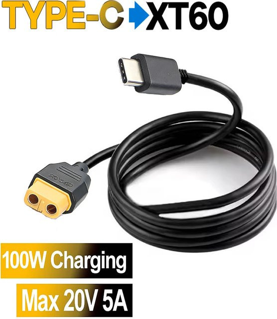 ToolkitRC USB-C auf XT60 Adapter Ladekabel PD 100W in Schwarz - Bild 1