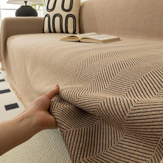 Weicher Chenille-Sofabezugstoff mit Fischgrätenmuster in Jacquard-Optik, B/H: 180 x 130 cm - Bild 1