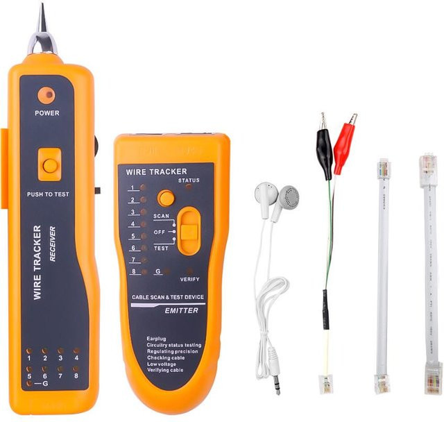 YJMP 2-in-1 Kabel-Tracker und Kabeltester Set für Cat5, Cat6 und RJ45 in Gelb - Bild 1