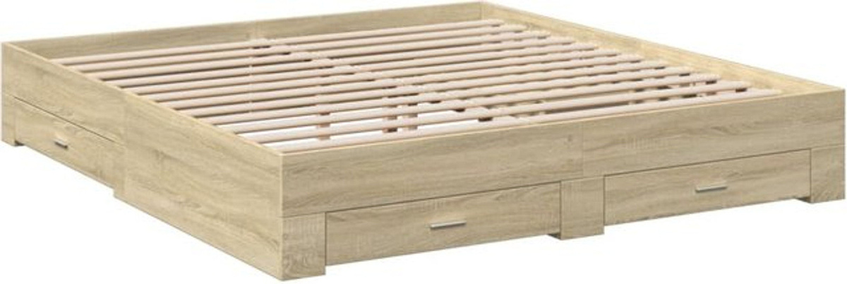 Modernes Funktionsbett Vidaxl mit Schubladen aus Holzwerkstoff in Sonoma-Eiche Natur Braun B/T: 200 x 200 cm - Bild 1