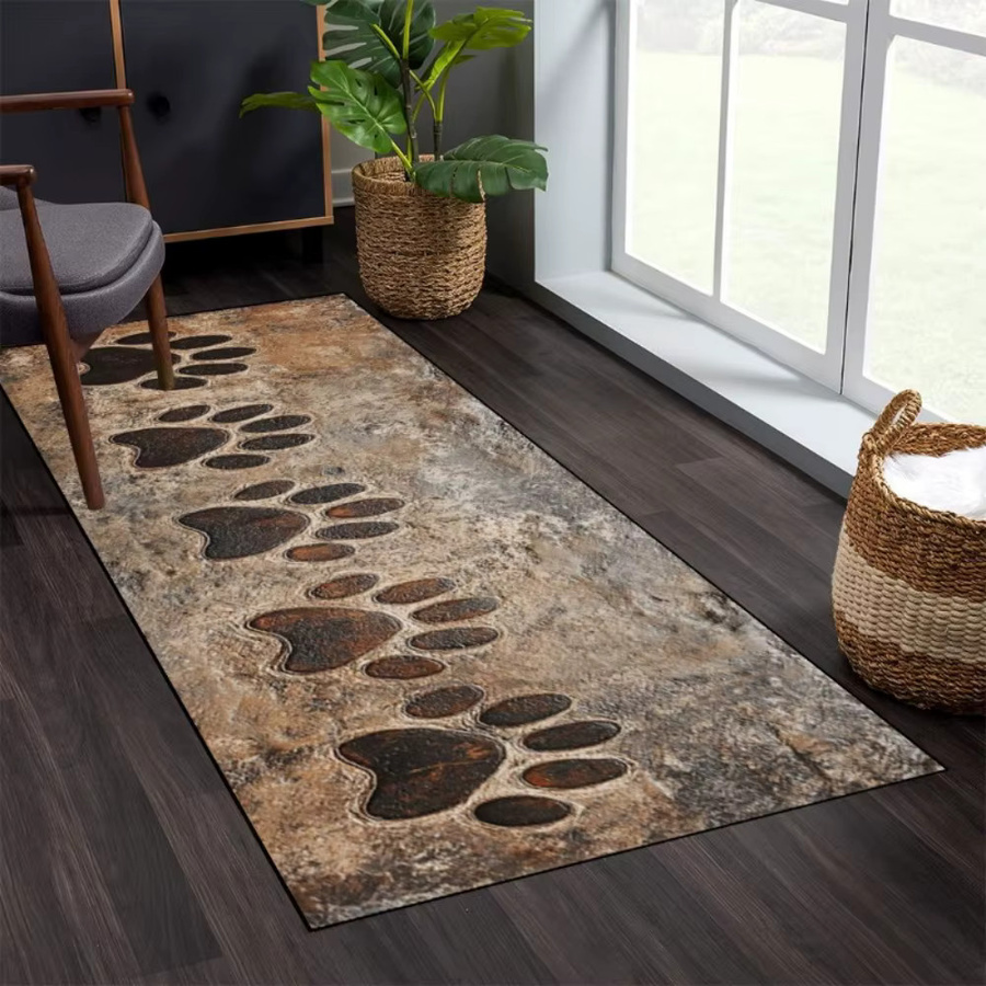 VIKAMA Laufteppich im ländlichen Holzstil mit Hundepfoten-Aufdruck, braun, waschbar und schmutzabweisend, B/T: 120 x 50 cm - Bild 2