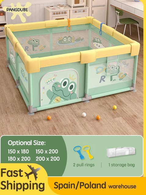 PANGDUBE Baby-Laufstall mit Tragetasche in Panda- und Krokodil-Design, großer Baby-Aktivitätszaun, rechteckig, Breite: 150 cm, Höhe: 65 cm - Bild 1