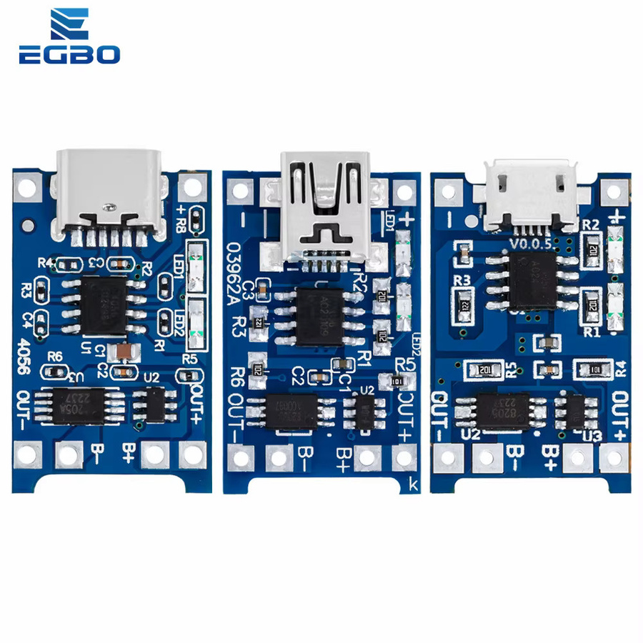EGBO Micro MINI Typ-C Lithium-Batterie-Ladeplatine mit Schutzfunktion und Doppelfunktion, TP4056 Lademodul für 18650 Akkus, 5V 1A, Blau - Bild 3