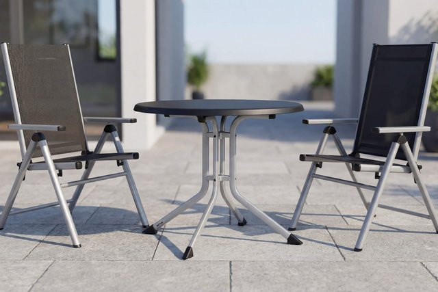 Kettler BasicPlus Pro Balkon-Set in Silber/Anthrazit aus Aluminium und Textilene mit klappbarem Tisch Ø 70 cm - Bild 1