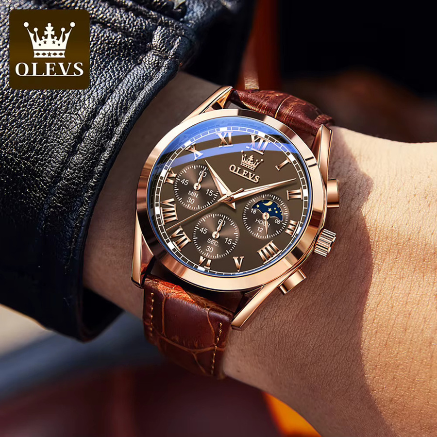 OLEVS Chronograph, Quarzuhr, Leder, Edelstahl, Herren - Bild 3