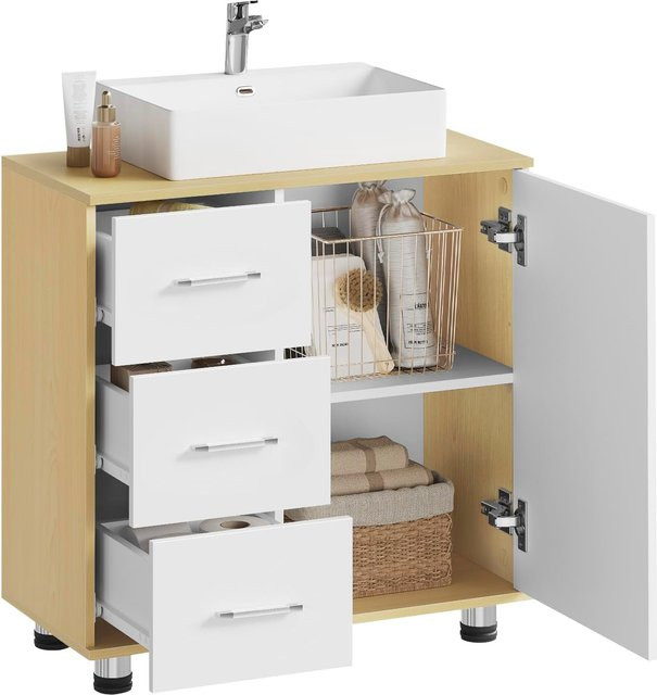 Eugad Badezimmerschrank als Waschtischunterschrank mit 3 Schubladen und 2 Fächern, modern und matt, B/T/H: 60 x 60 x 30 cm - Bild 1