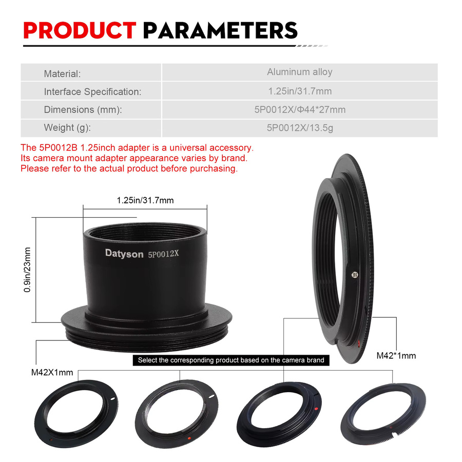 Datyson Teleskop-Fotografie-Adapter mit M42-Kamerahalterung und 2in1-Funktion für Pentax PK DSLR in Schwarz - Bild 3