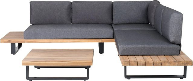 Beliani Lounge Set MYKONOS L-Form in Dunkelgrau mit Ecksofa, 2-Sitzer und Couchtisch aus Aluminium und Akazienholz, B/T/H: 255 x 255 x 76 cm - Bild 1