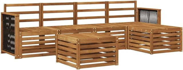 vidaXL Outdoor-Sofagarnitur aus Akazienholz in L-Form mit 6 Teilen, Farbe Braun und Beige - Bild 1