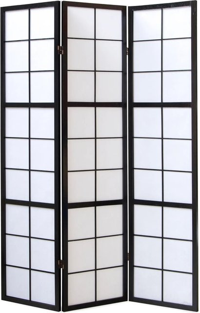Homestyle4u 3-tlg. Shoji Paravent aus Holz und Reispapier in Schwarz, Breite: 132 cm, Höhe: 175 cm - Bild 1