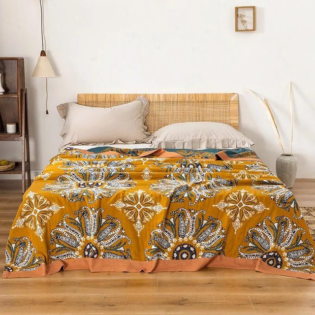 Böhmische Baumwolldecke von Your Warm Home in Multicolour mit floralem und ethnischem Design, gesteppte Gaze-Decke für Bett oder Sofa, B/B: 150 x 200 cm - Bild 1