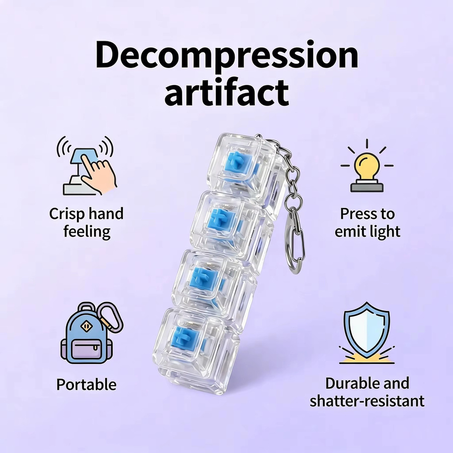 soulbao Transparenter RGB Clicker Schlüsselanhänger Fidget Pad, 4-Tasten, Leuchtendes Gadget - Bild 4