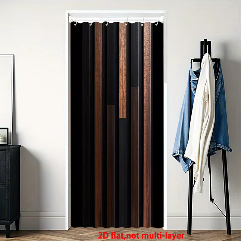 VIKAMA Vintage Vorhang im Wabi-Sabi-Stil mit vertikalen Streifen in Schwarz-Braun, blickdicht, halblang - Bild 2