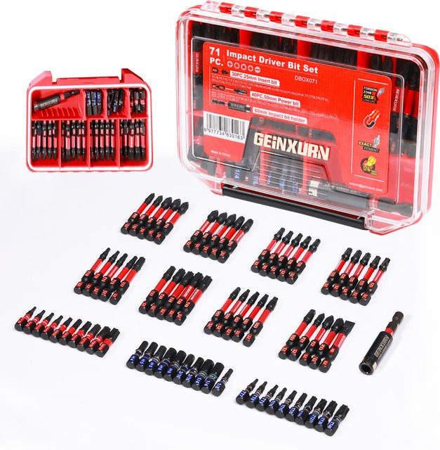 Geinxurn Schlagschrauber-Bits-Set aus S2-Stahl, 71-teilig, magnetisch mit Aufbewahrungskoffer und Schlagbithalter - Bild 1