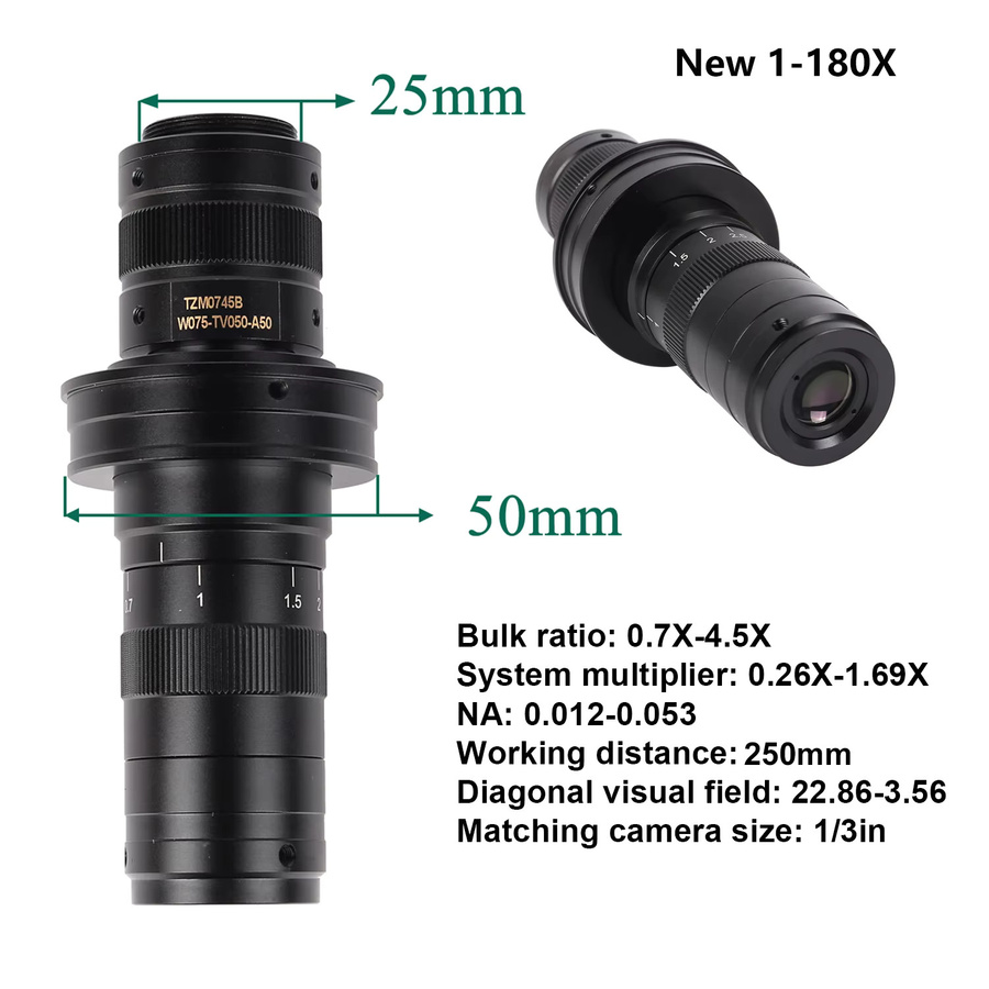 YIZHAN C-Mount Zoom-Objektiv für digitale Mikroskop-Kameras mit einstellbarer Vergrößerung 42/50mm, Schwarz - Bild 4