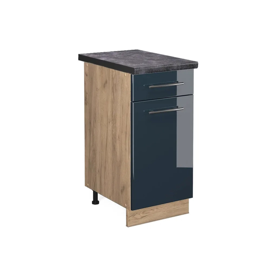 Vicco Küchenschrank Fame-Line Schubunterschrank in Dunkelblau Hochglanz und Eiche mit Arbeitsplatte in Anthrazit, Breite: 40 cm - Bild 2
