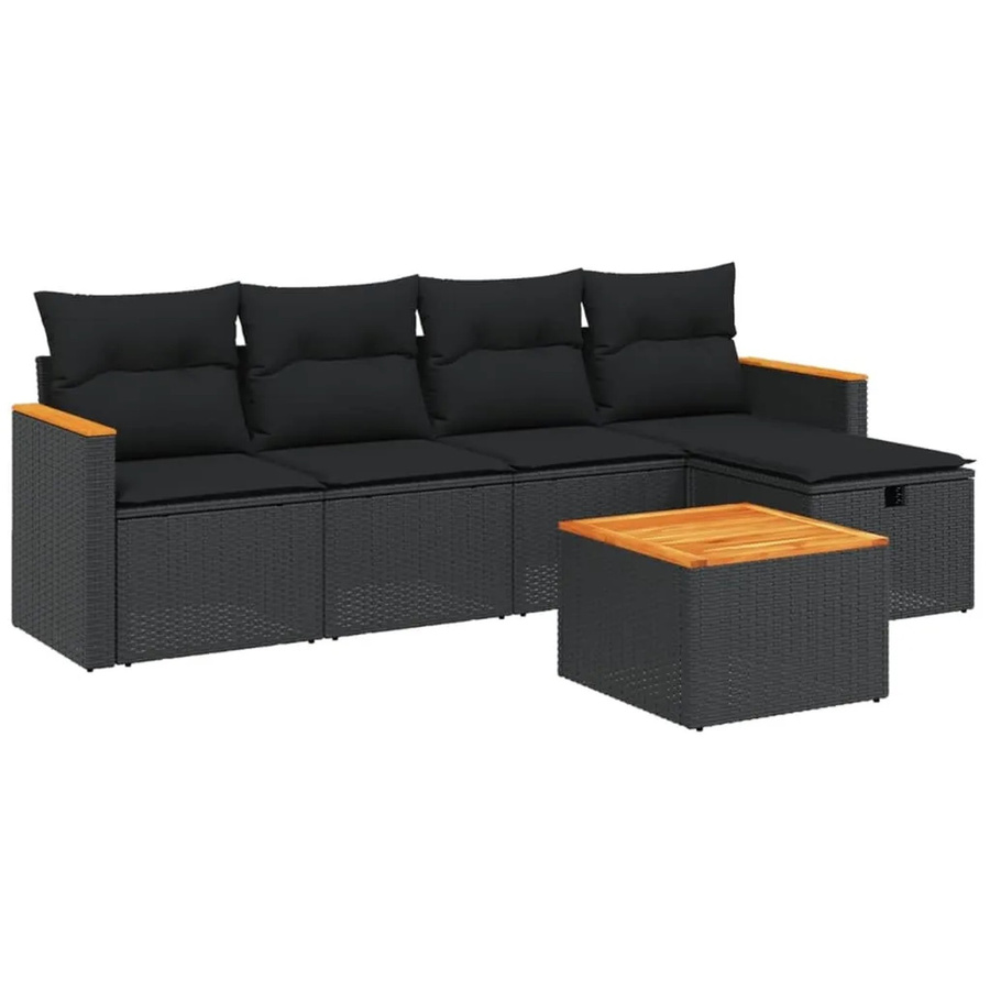vidaXL 6-tlg Garten-Sofagarnitur in L-Form aus Poly Rattan mit Kissen und Polsterung in Schwarz - Bild 2