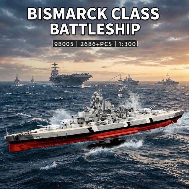 barweer Militärisches Schlachtschiff der Bismarck-Klasse, Klemmbausteine, 2686 Teile - Bild 1