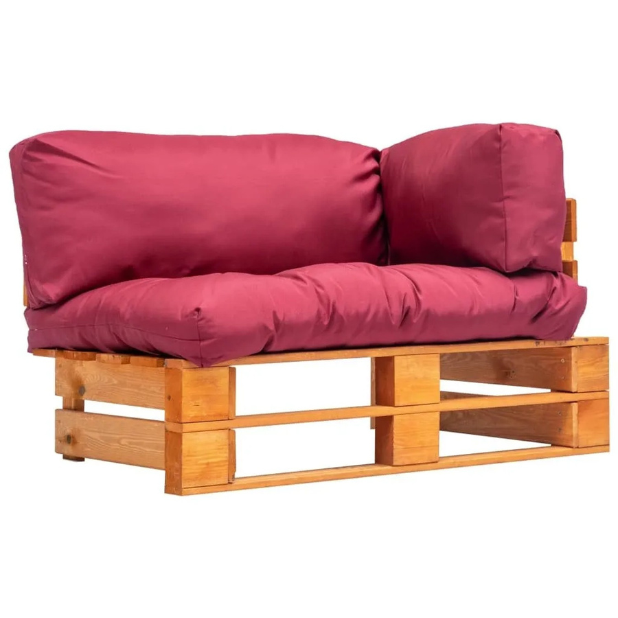 vidaXL Garten-Palettensofa aus Kiefernholz mit roten Kissen in Braun und Rot - Bild 2