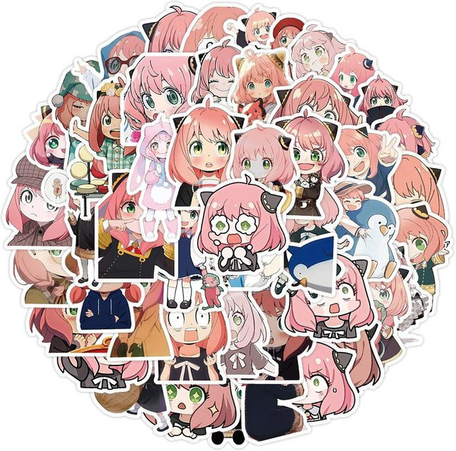 50 Stück Spy x Family Anya Forger Anime Aufkleber, wasserfeste Cartoon Sticker für Laptop, Skateboard und Handy, mehrfarbig - Bild 1