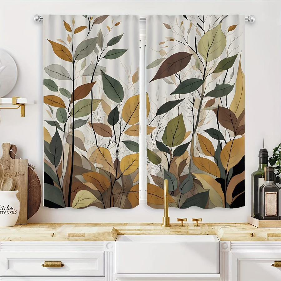 Set aus 2 dekorativen Gardinen mit gelbem Blätter-Digitaldruck von Tonnika Chen, Polyester, B: 100 cm, H: 70 cm - Bild 4