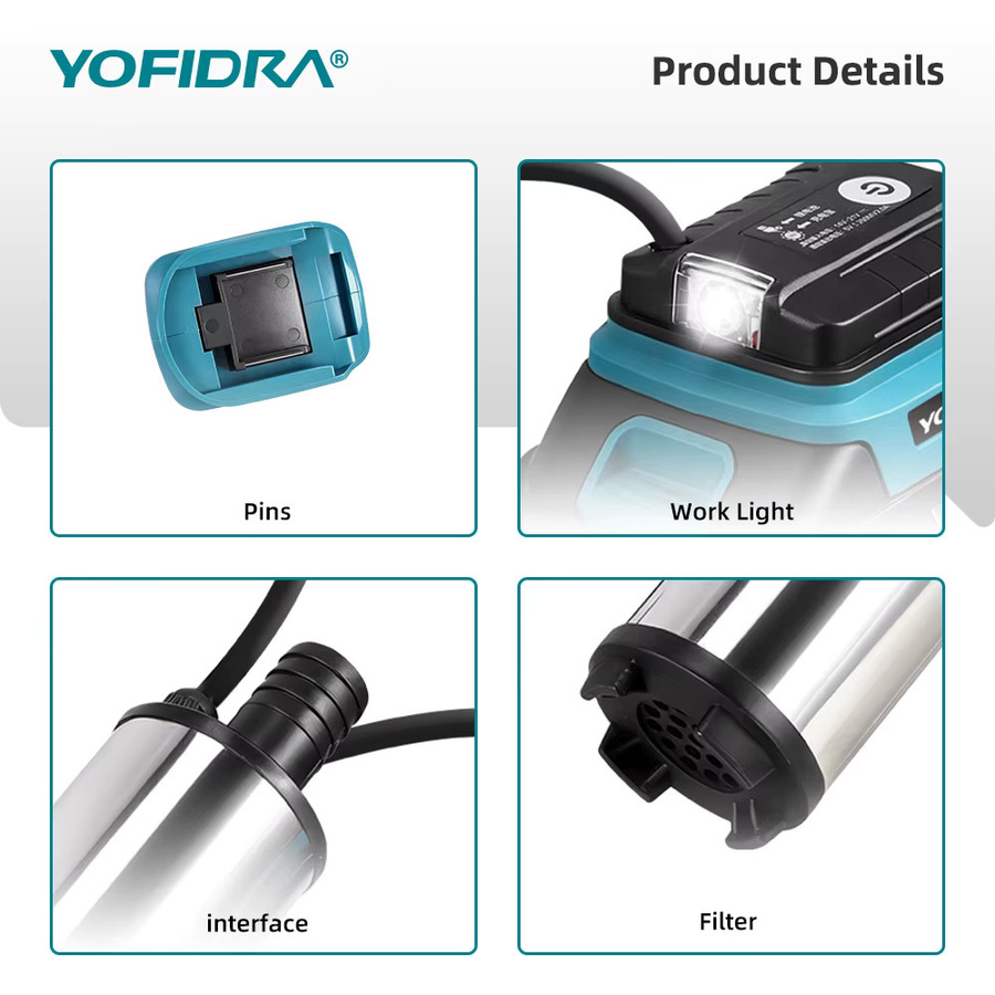 YOFIDRA Mini Elektrische Pumpe für Diesel, Öl und Wasser in Silber, 50-80L/min, kompatibel mit Makita 21V Akku - Bild 2