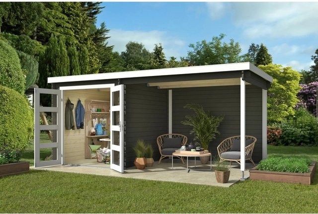 Lasita Maja Gartenhaus Long Beach Flachdach grüngrau B/H/T: 492,2 x 216,6 x 254,9 cm - Bild 1