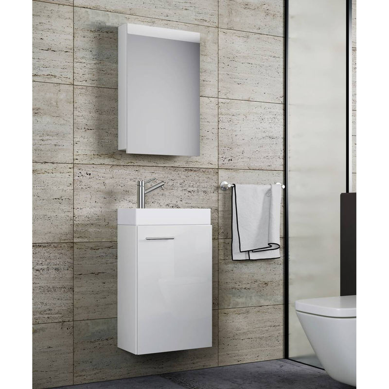 VCM Gäste-Waschplatz Slito 3-teiliges Set in Weiß mit Spiegelschrank und Keramik-Waschbecken, B/H/T: 41 x 130 x 22 cm - Bild 6