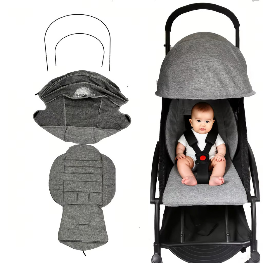 BABYZEN Zubehör Set für Kinderwagen mit Sitzkissen, Baldachin und Eisen-Stent in Schwarz und Grau, kompatibel mit Babyzen YOYO 2 und YOYO+ - Bild 1