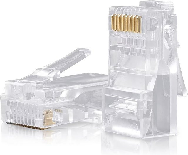 DBcable RJ45 Ethernet LAN Stecker Cat5e ungeschirmt mit vergoldeten Kontakten in Transparent und Gold - Bild 1
