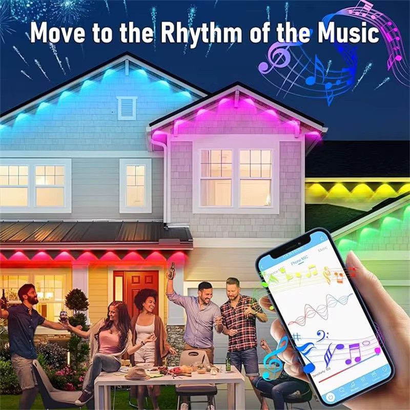 OSIDEN Smart RGB Eave Lights LED-Lichterkette für den Außenbereich mit App- und Fernbedienung, IP67 wasserdicht, Multicolor, 60m - Bild 3