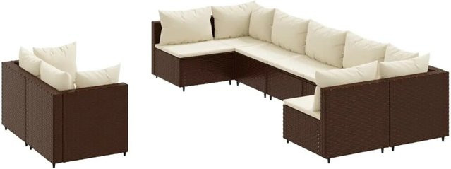 vidaXL 9-tlg Garten-Sofagarnitur aus Poly Rattan mit Kissen in Braun und Weiß - Bild 1