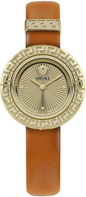 Versace Damenuhr La Greca, Quarz, Edelstahl, Leder, 28 mm, Gold - Bild 1