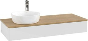 V&B Antao Waschtischunterschrank mit Beleuchtung, Eiche Honig und Weiß Lack, B/T/H: 120 x 50 x 19 cm - Bild 1