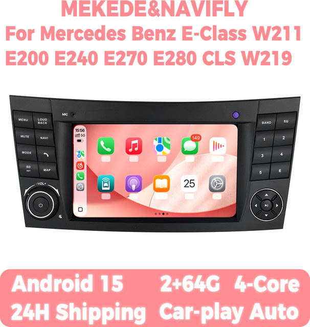 STRONGNAVI Android 15 Autoradio mit 7 Zoll Display für Mercedes Benz E-Klasse W211 und CLS W219, CarPlay und Android Auto, Schwarz - Bild 1